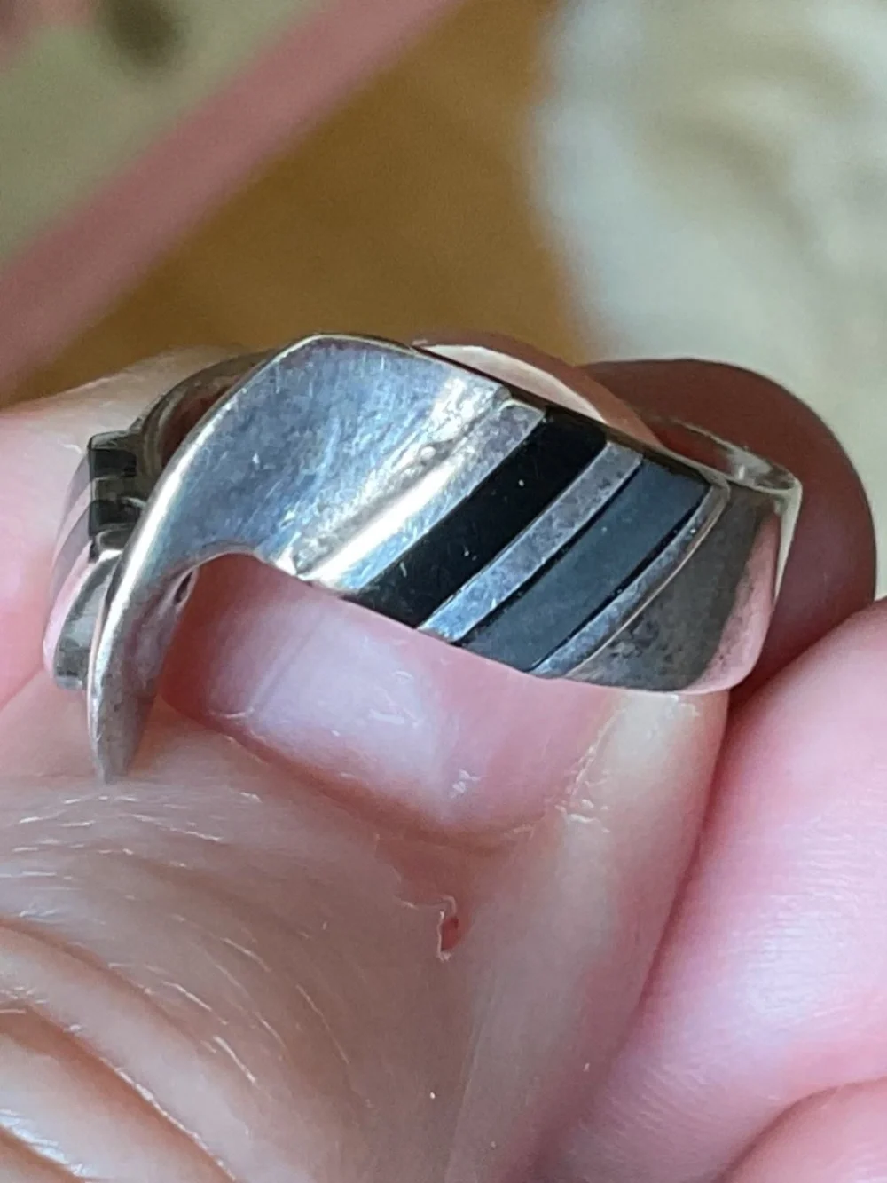 NWOT Sterling Silver 925 Black Enamel Design woman ring Size US 6.5